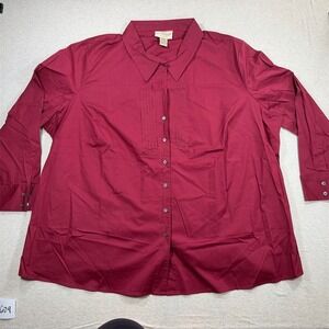 Very Veranesi Dress Shirt Womens 36W Burgundy Button Front Tuxedo Pintuck